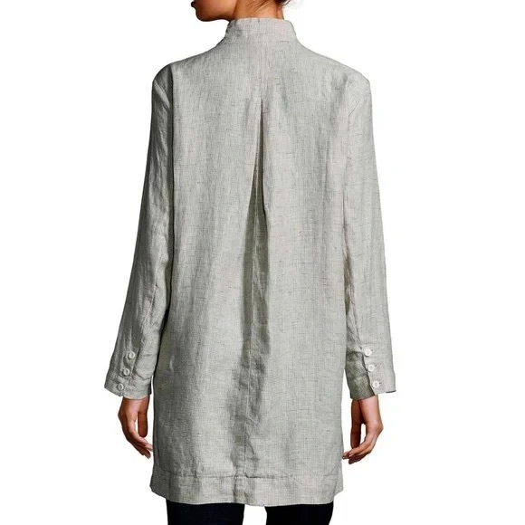 Eileen Fisher Organic Linen Slub Check Long Jacket Blazer Size Medium - Picture 6 of 10